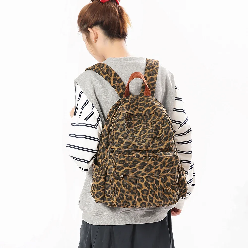 sac à dos en toile pour femmes, hommes et couples, unisexe, décontracté, imprimé léopard et camouflage, sac de voyage, sac à dos d'école, sac à bandoulière rétro