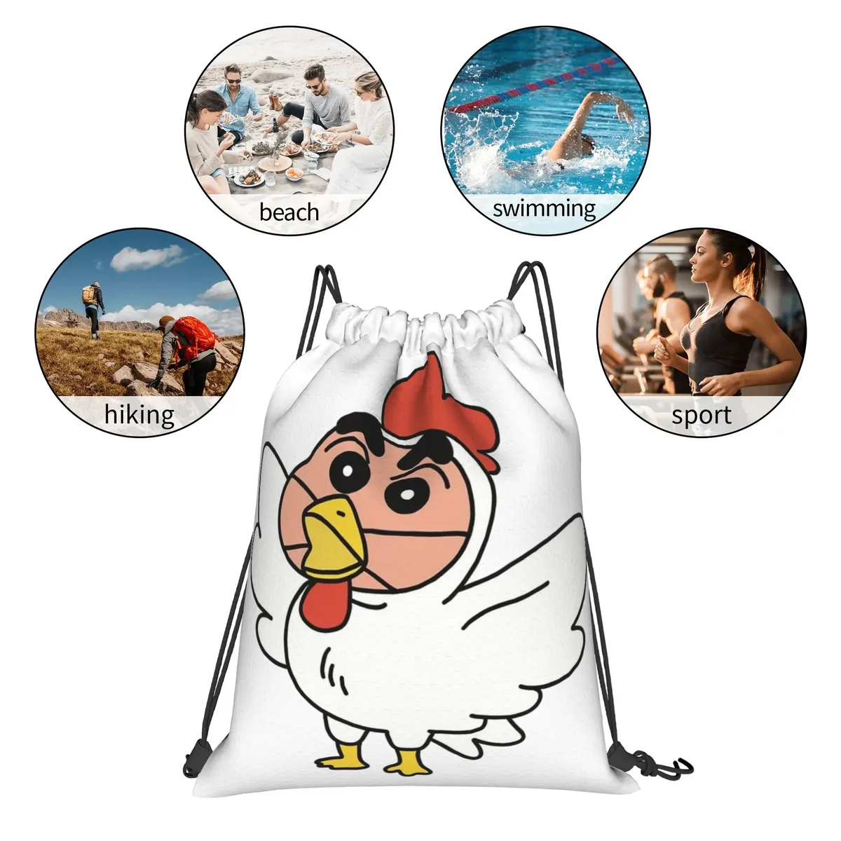sac à dos à cordon de serrage crayon shin-chans, sac de sport résistant à l'eau pour la randonnée