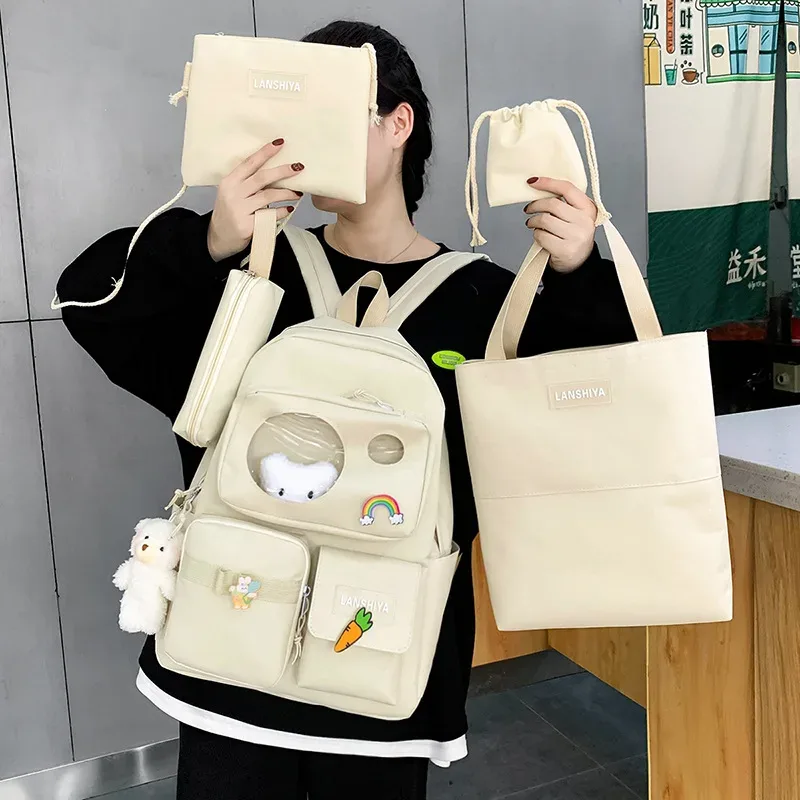 ensemble de cinq pièces sac à dos sacs à main sacs à bandoulière avec cordon pour étudiants de 3 à 5 ans sacs à dos d'école de grande capacité