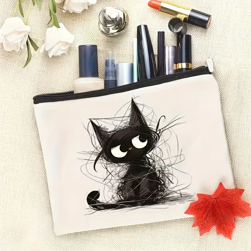tilted cat design - durable, élégant, cadeau pratique, fermeture éclair pratique, meilleur cadeau pour vos proches, cadeau pour les sœurs, trousse de maquillage portable, trousse à crayons pour étudiants, sac cadeau, sac à fermeture éclair, sac de voyage, sac à collations, trousse de toilette, pochette de rangement pour femmes - sac multifonctionnel - cadeau idéal pour les femmes - meilleur cadeau pour votre meilleure amie