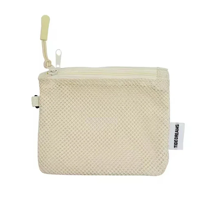 1 pièce mini pochette de rangement durable couleur unie à double fermeture éclair, carrée, pour enfants, porte-monnaie portable en maille pour rouge à lèvres, écouteurs et clés