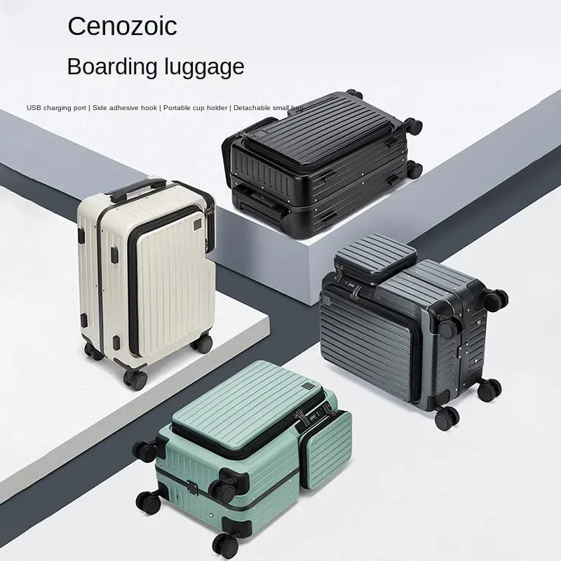 valise à bagages à main à ouverture frontale, boîtier de chariot multifonctionnel de 20 pouces, cabine de voyage, verrouillage par mot de passe, étui à bagages, sacs de voyage