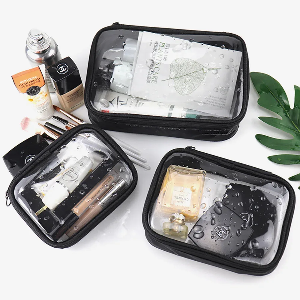 1 sac de maquillage transparent, sac de toilette étanche, sac de maquillage portable, pochette organisatrice de pinceaux de toilette, trousse de maquillage de voyage en PVC