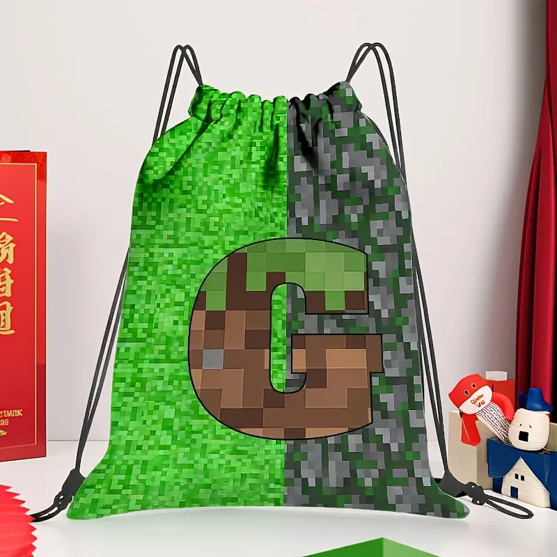 sac à dos à cordon de serrage de grande capacité pour jeux vidéo, avec lettrage pixelisé, unisexe, motif géométrique multicolore, 1 pièce