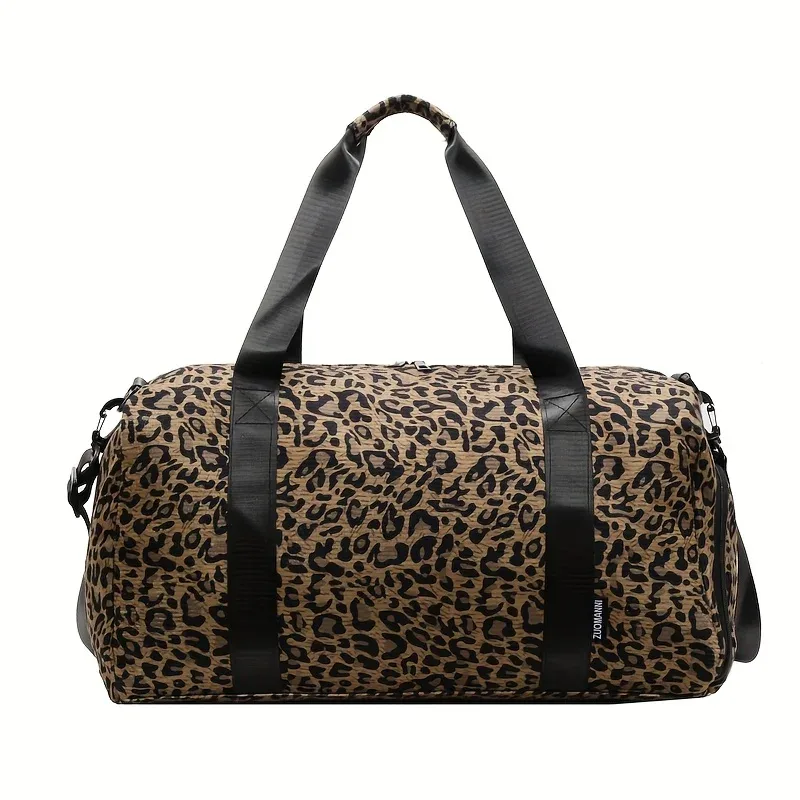 sac fourre-tout tendance à imprimé léopard pour femme, grande capacité, sac de voyage, sac de week-end, sac de nuit avec compartiment à chaussures
