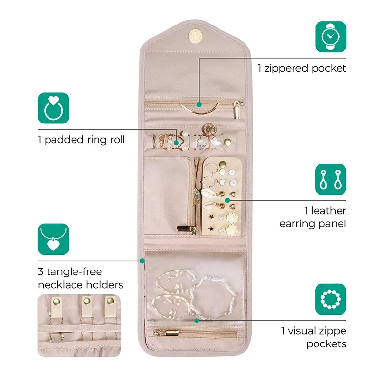sac de rangement de bijoux pliable, sac à main portable, rangement de bijoux pour colliers, bagues, boucles d'oreilles, boîte à bijoux de voyage à domicile