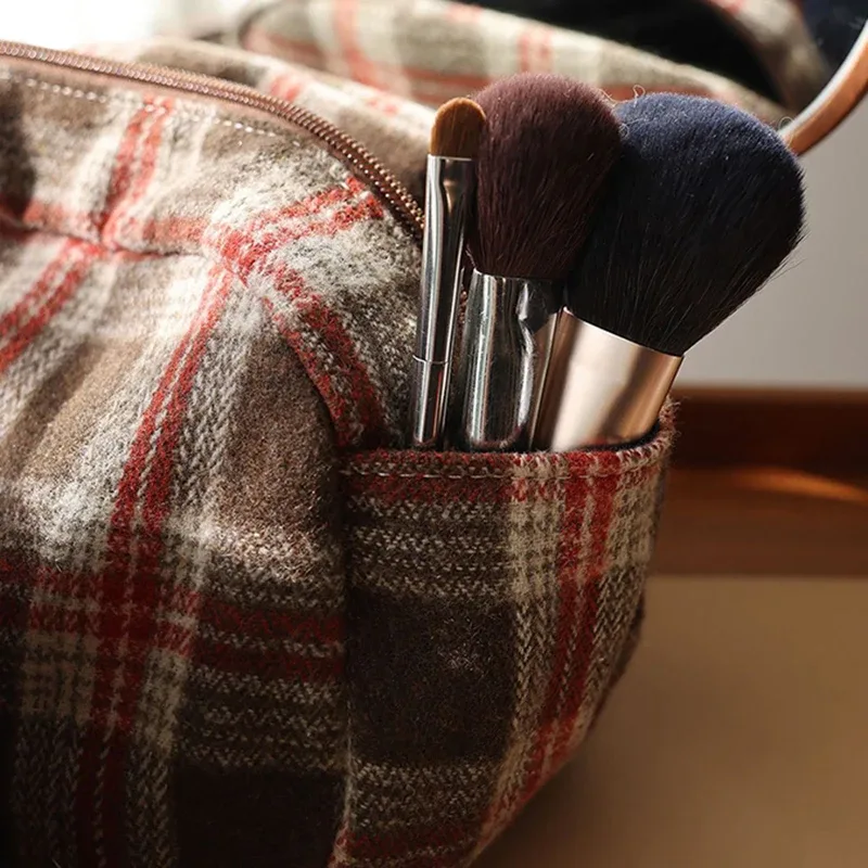 pochette de maquillage rétro en toile, grande trousse de toilette de voyage, pochette portable pour rouges à lèvres, pochette de bain et de douche pour femme