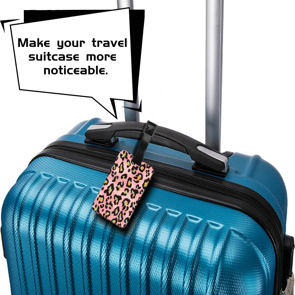 étiquette de bagage imprimée léopard, étiquette de bagage colorée pour voyage, étiquette amusante pour sac à dos, étiquette d'identification de nom, durable