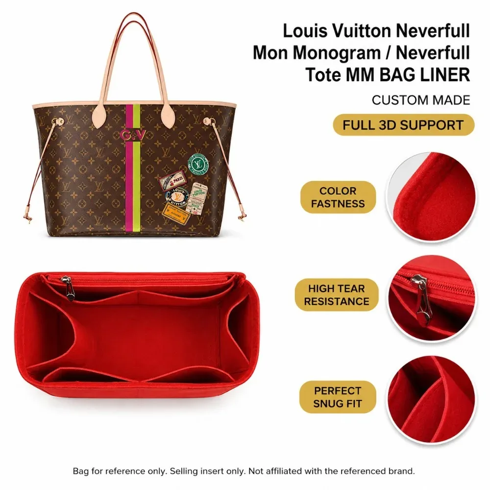 organisateur de sac en feutre de luxe pour sacs louis vuitton neverfull tote pm mm gm, doublure de sac à main avec rangement multi-poches et maintien de la forme