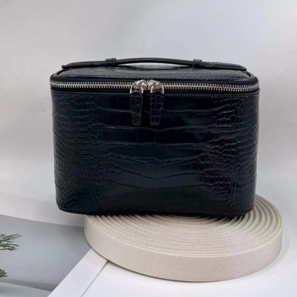 nouvelle trousse de toilette portable en pu à motif texturé effet pierre, grande capacité, sac de maquillage et de voyage pour femmes
