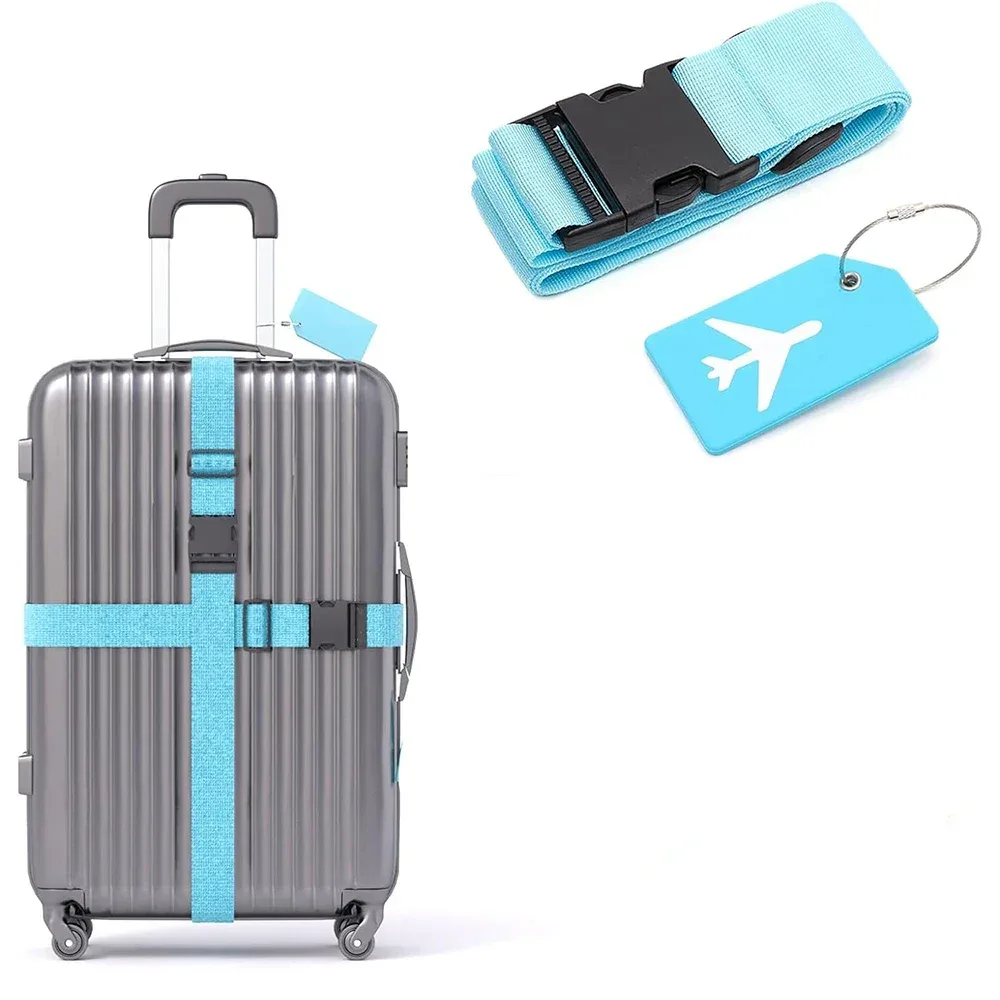 ensemble de sangles de bagages avec étiquette de bagage, plusieurs couleurs de sangles de bagage adaptées à différents types de bagages adaptées aux voyages