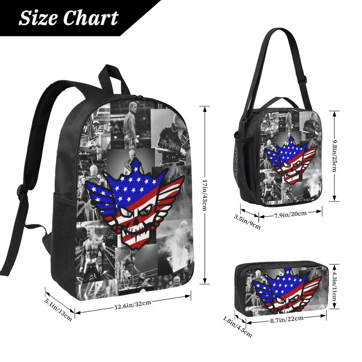 sac à dos in the ring cody rhodes american nightmare, sac d'école, sac à bandoulière pour ordinateur, sac à déjeuner 3ps, trousse à crayons