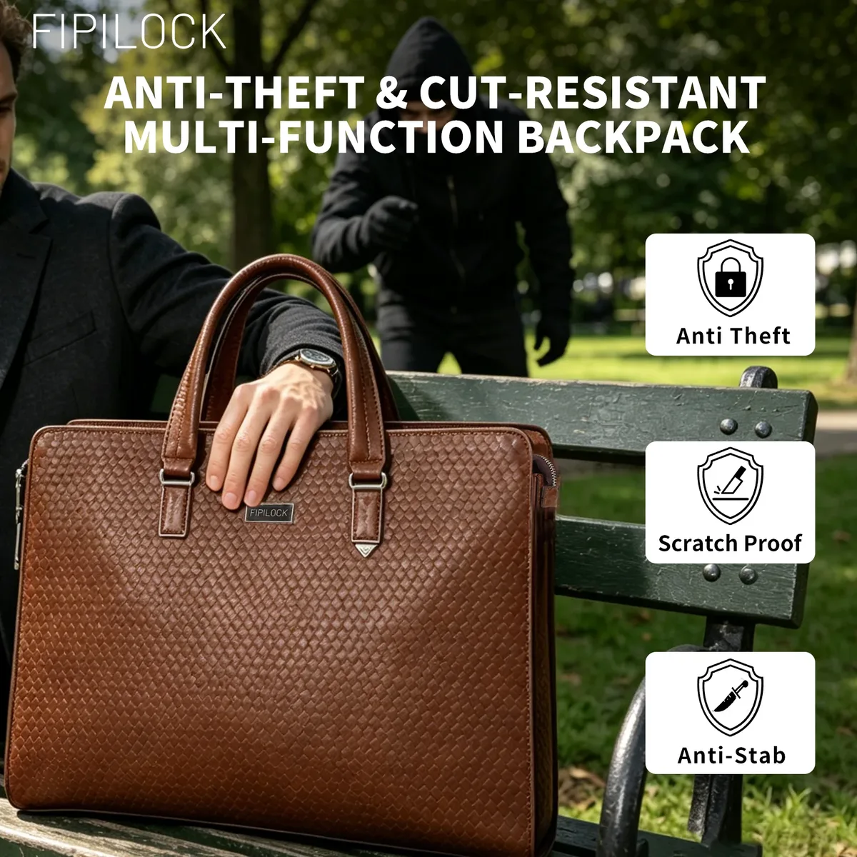 fipilock – sacoche pour ordinateur portable en cuir, porte-documents rigide pour hommes, sacs à main de luxe avec déverrouillage intelligent par empreinte digitale, sac d'ordinateur professionnel