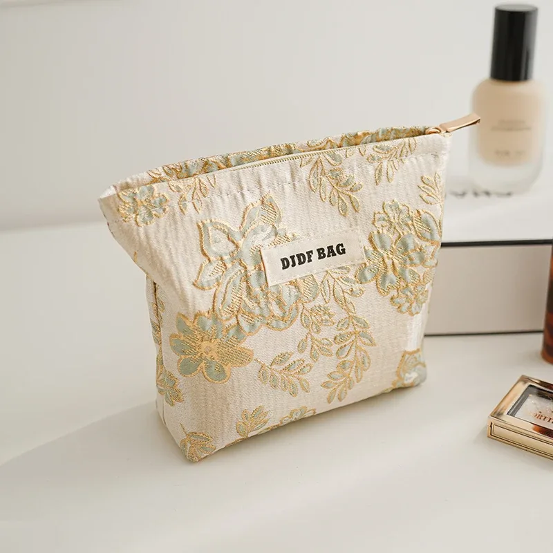 djdf – petit sac à cosmétiques à fleurs roses pour femmes, double couche en toile douce, sac de rangement portable pour serviettes hygiéniques, porte-monnaie style ins