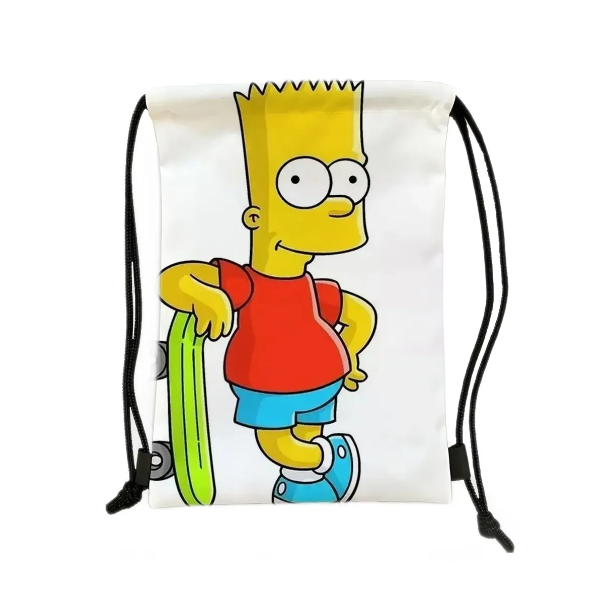 sac à dos de sport à cordon de serrage avec personnage jaune de dessin animé, imprimé garçon sur skateboard, sac de rangement portable pour voyage et shopping
