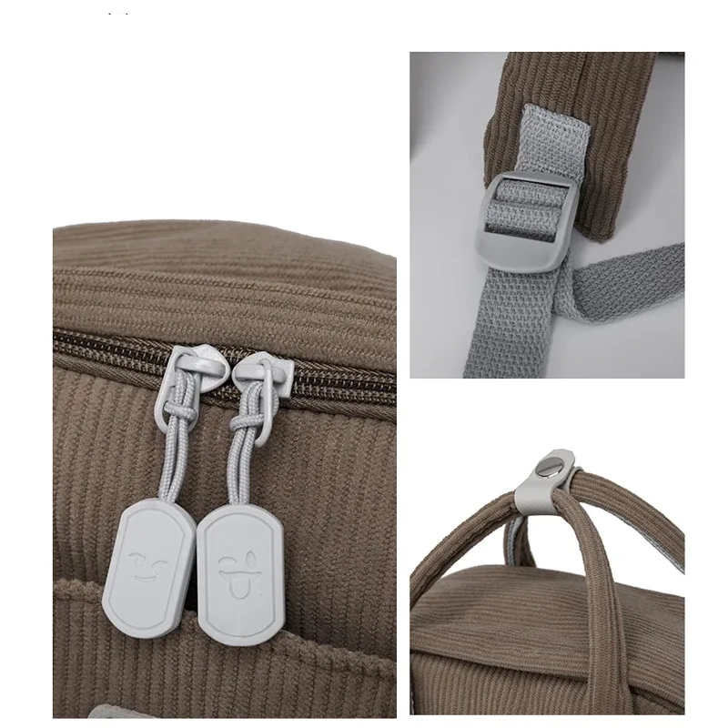 sac à dos en velours côtelé à rayures pour femme, cartable pour adolescentes, garçons, petit, harajuku, pour étudiante