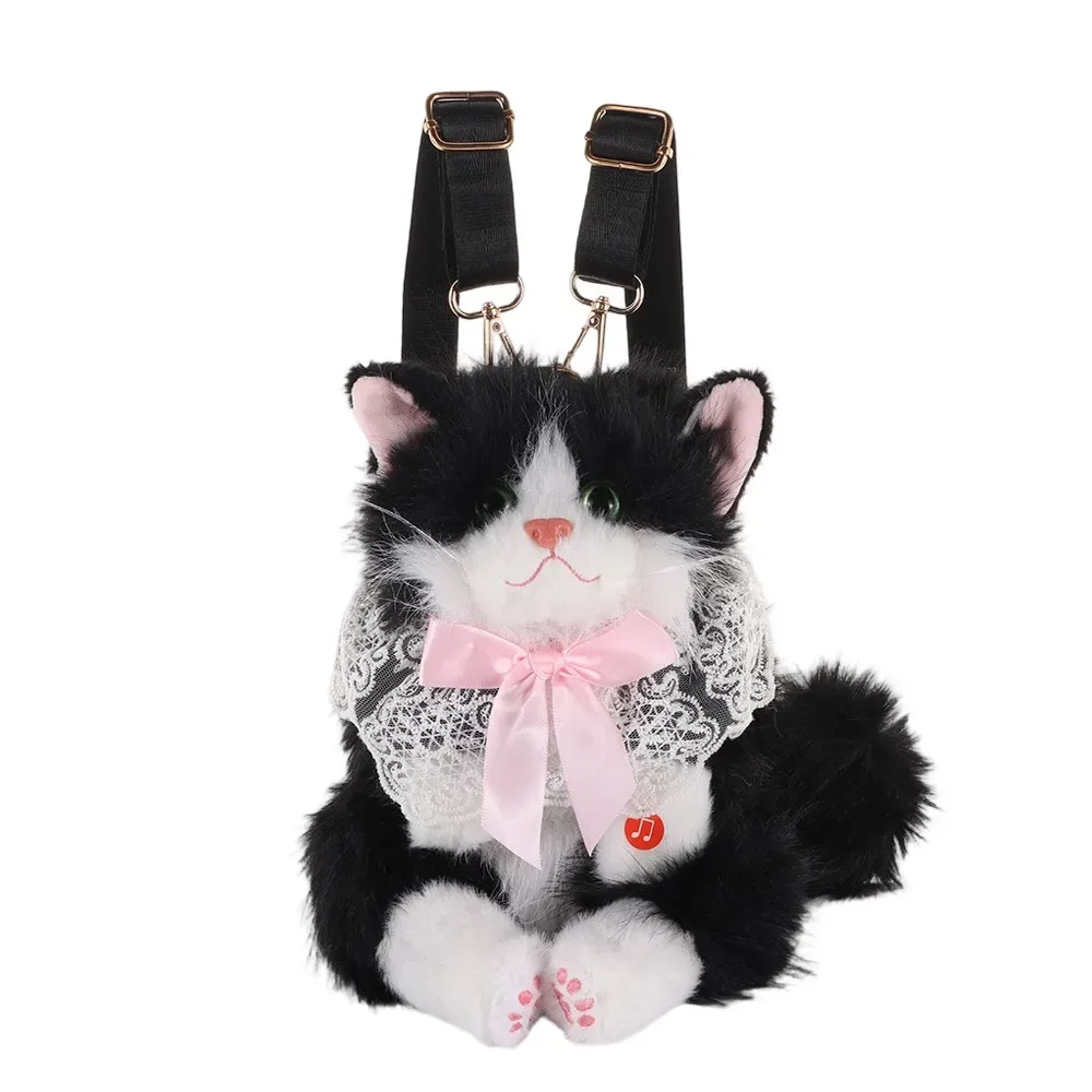 nouveau sac à dos chat réaliste en peluche, sac à dos chaton mignon et doux, sacs d'école et de voyage