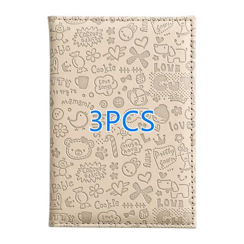 3 housses de protection pour passeport en relief à motif de dessin animé, ensemble de porte-cartes de voyage multicolores en pu