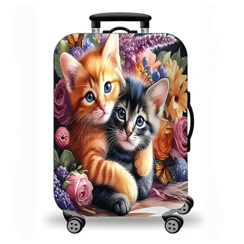 housse de bagage, housse de protection extensible pour valise, motif chaton mignon et moelleux, imprimé floral et canard, lavable, anti-rayures, pour bagages de voyage