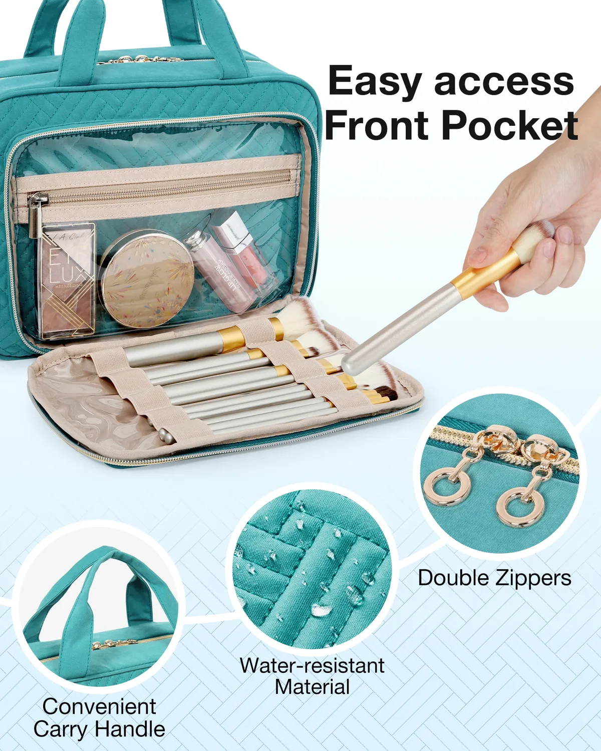 bagsmart 2 pièces multifonction grande capacité portable sac cosmétique pochette de maquillage fourre-tout organisateur de voyage stockage femmes trousse de toilette