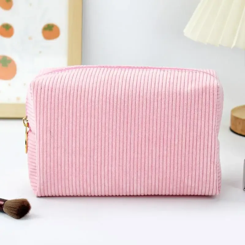 trousse de toilette de voyage en velours côtelé, organiseur de cosmétiques avec pochette pour serviettes hygiéniques, design mignon pour femmes