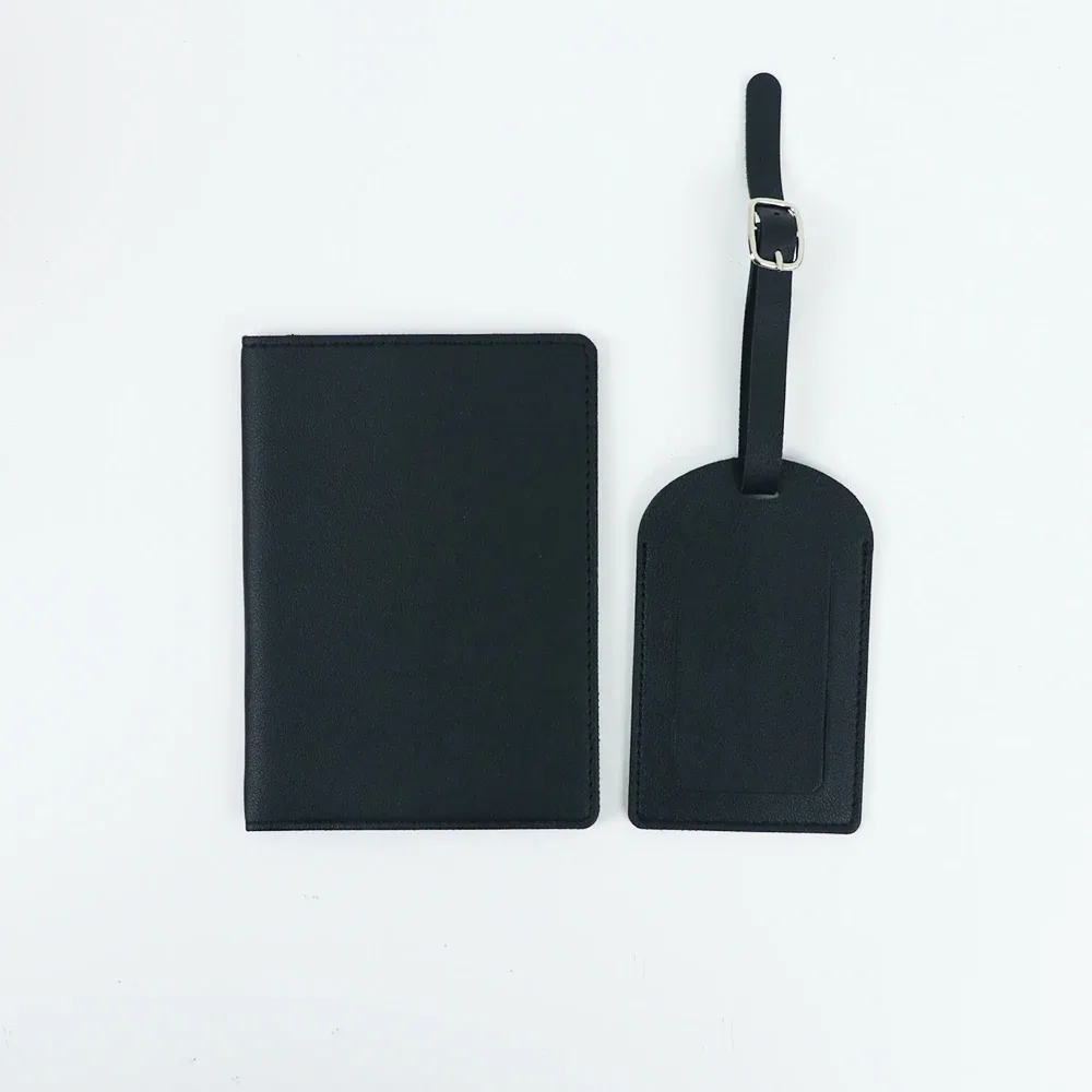 ensemble de porte-passeport et étiquette de bagage en cuir pu personnalisable avec plusieurs fonctions et compartiments multiples
