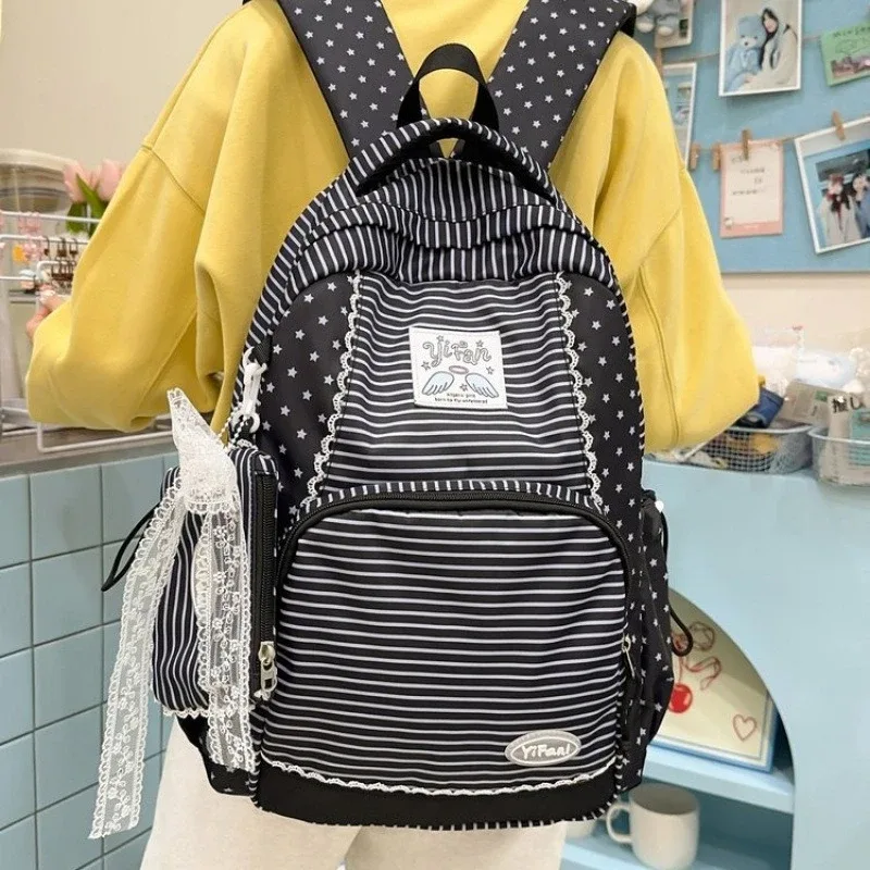 sac à dos d'étudiant stripe star, grande capacité, sacs à dos tendance, portables et légers, mochilas mujer, bolsas feminina