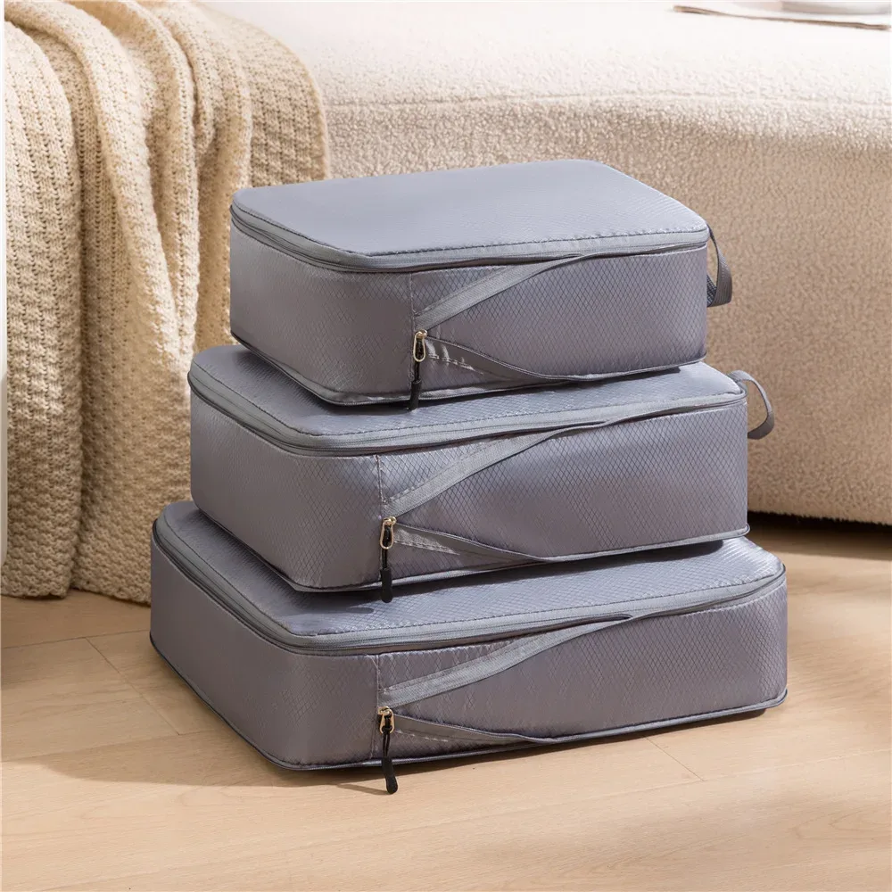 3 pièces/ensemble voyage emballage compressible multifonction sac de rangement de voyage valise étanche en nylon portable organisateur de bagages rose