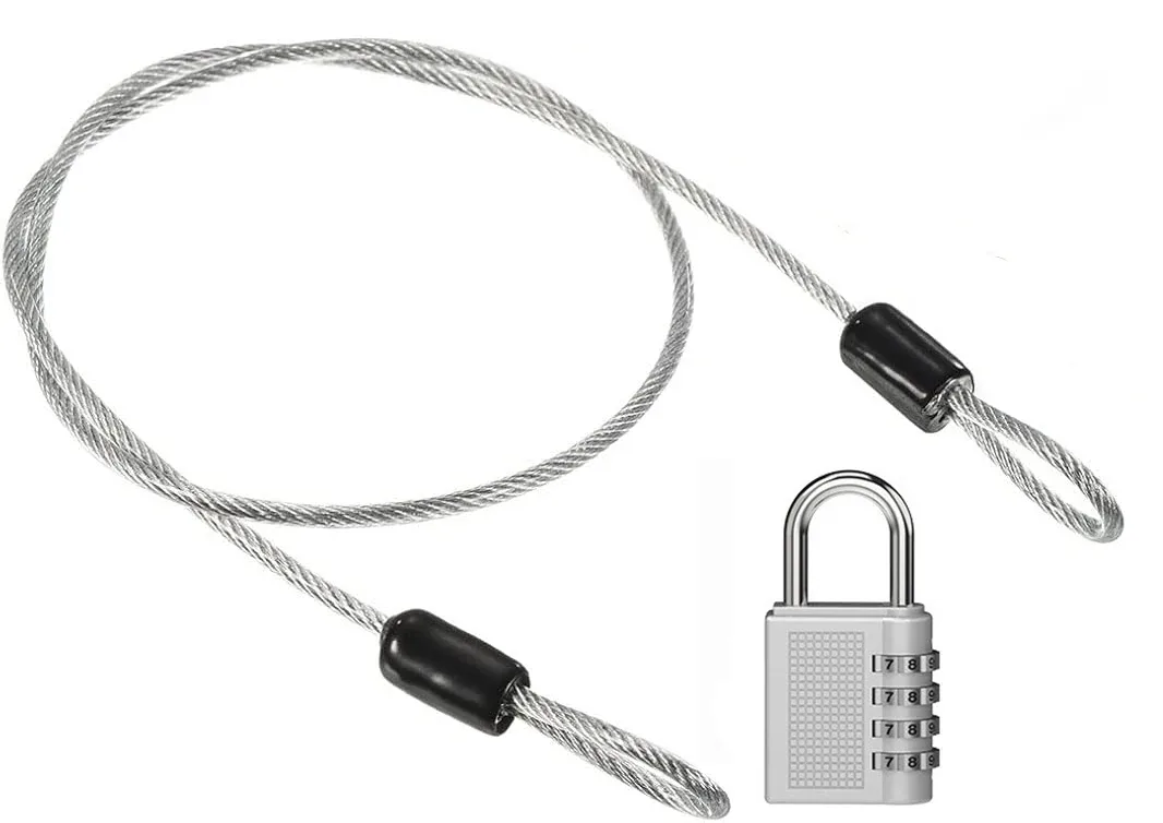 câble de sécurité en acier avec cadenas à combinaison à 4 chiffres, 1 ensemble de cadenas de voyage, câble de sécurité gainé de 1 m à double boucle pour valise