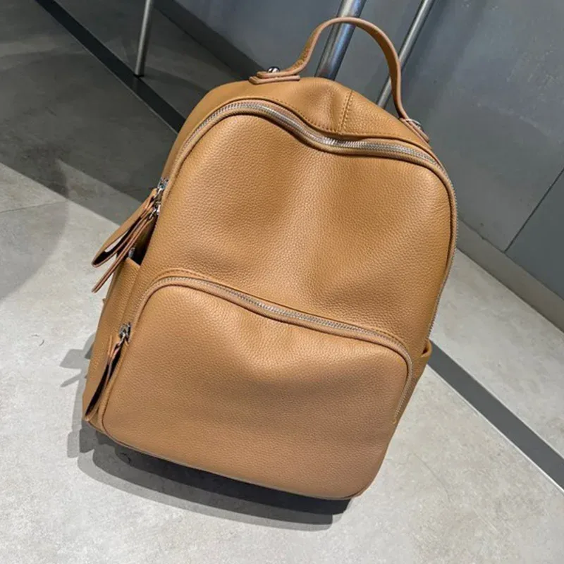 sac à dos en cuir de vachette première couche pour femme, grand sac de voyage pour femme, design tendance, sac d'école pour ordinateur portable, cartable universitaire pour femme