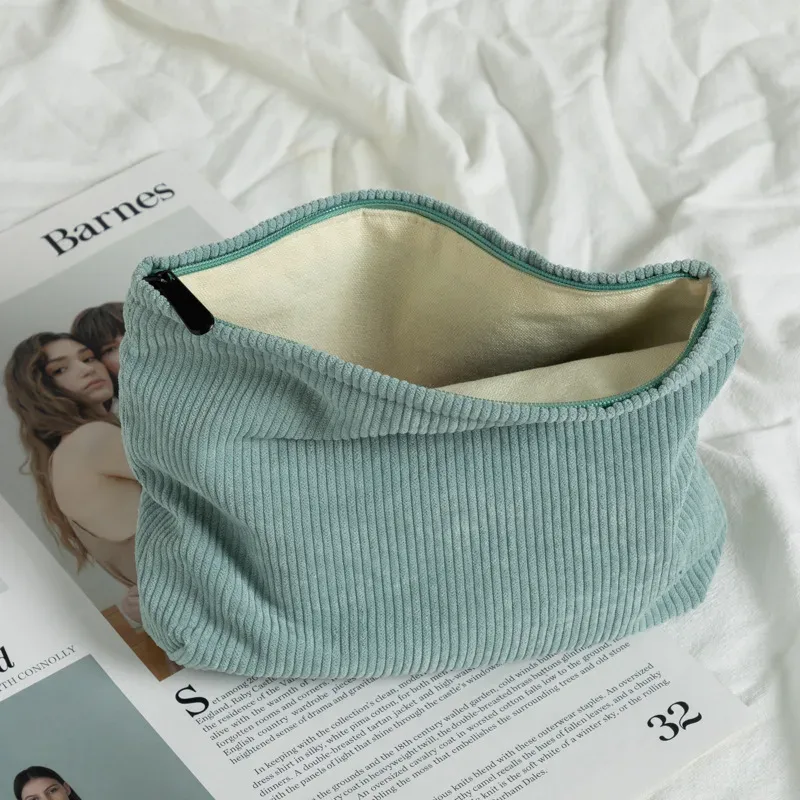 Sac à cosmétiques en velours côtelé, grande capacité, organisateur de produits de toilette pour femmes, sac de maquillage à fermeture éclair, pochette de voyage, sac de rangement de cosmétiques pour filles