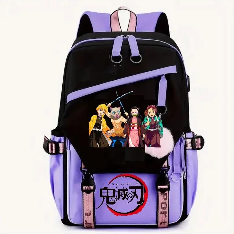 sac à dos demon slayer nezuko kamado, sac à dos patchwork de grande capacité pour femmes et hommes, sac à dos de voyage, de sport, décontracté, pour adolescents, sac d'école pour ordinateur portable