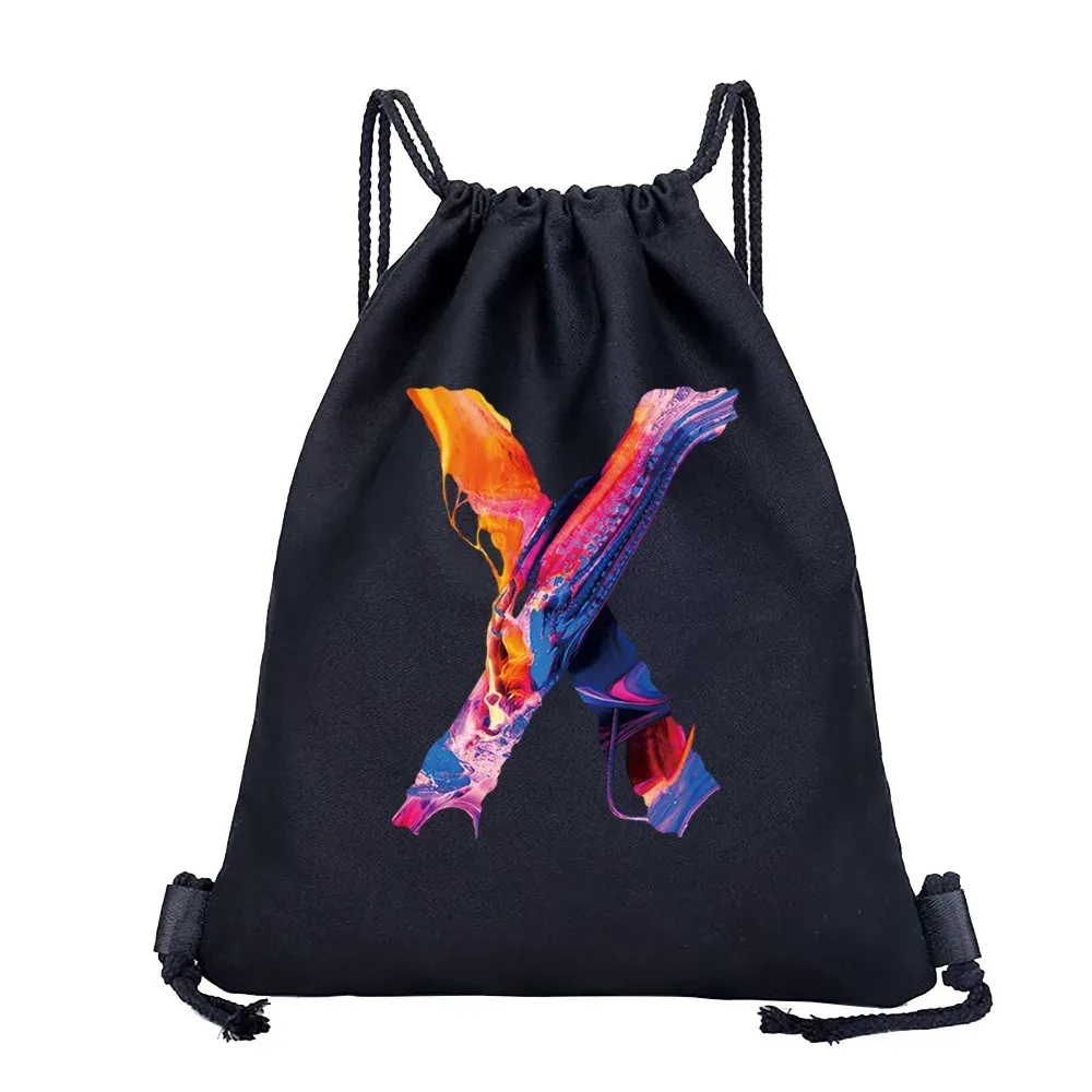 sac à dos avec cordon de serrage imprimé avec 26 initiales, sac de voyage léger et portable pour la plage, le sport, sac multifonctionnel pour articles divers