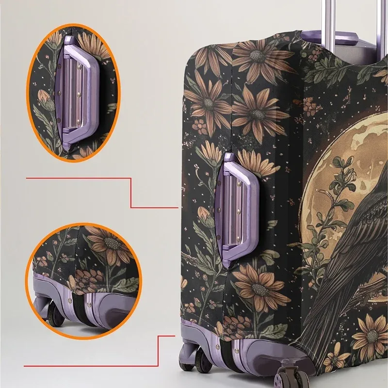 housse de protection pour bagages à motif floral moonnight crow, adaptée aux housses de bagages de 18 à 32 pouces, aux gants de protection pour poignée de bagage, aux accessoires de voyage
