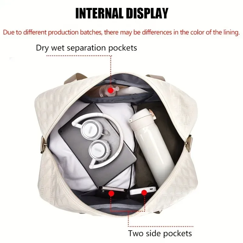 sac de voyage décontracté en nylon, grande capacité pour le sport et le fitness, sac de week-end portable à plusieurs poches pour la nuit.