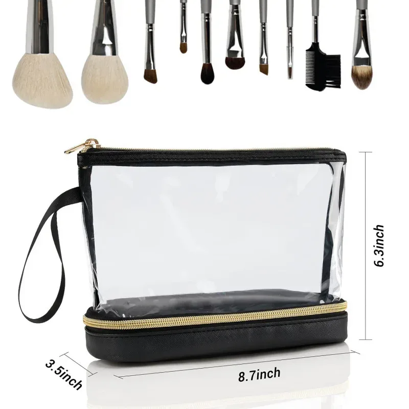 trousse de maquillage transparente multifonctionnelle, double couche, rangement de grande capacité, sac de voyage portable