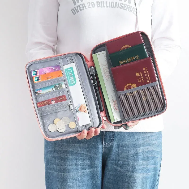 porte-passeport de voyage étanche multifonction pour femmes, housse rose, sacs, organisateur de documents familiaux, sac d'accessoires de voyage