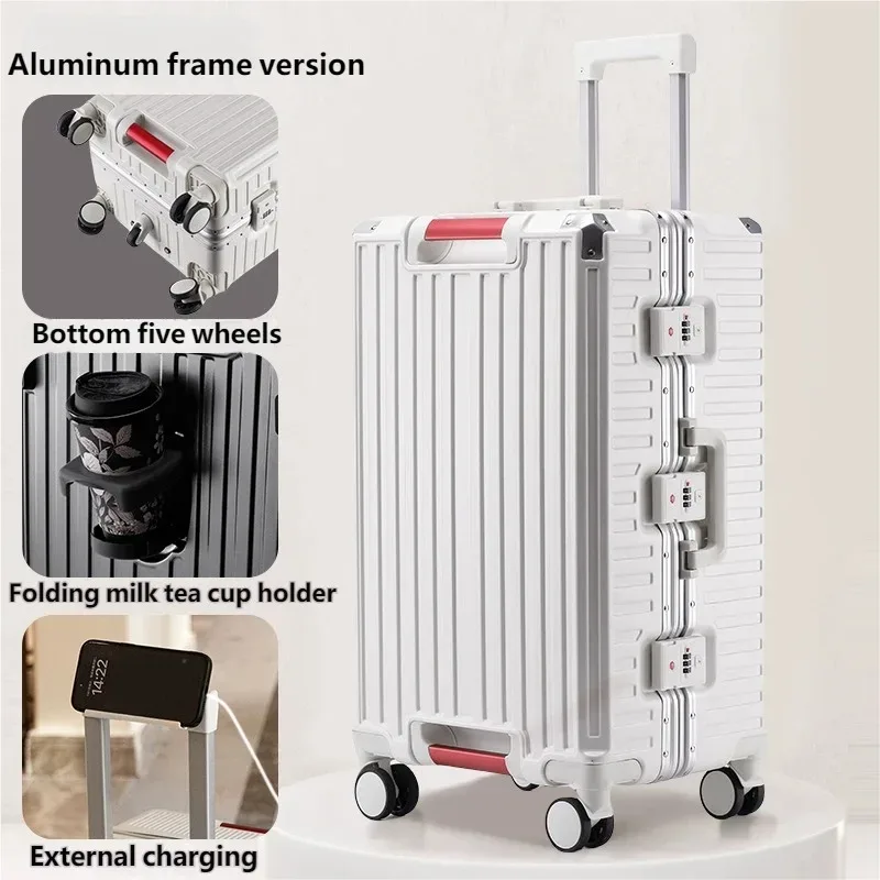 valise de voyage multifonctionnelle pour étudiants et professionnels, avec cadre en aluminium, serrure à combinaison, porte-gobelet et roues silencieuses multidirectionnelles
