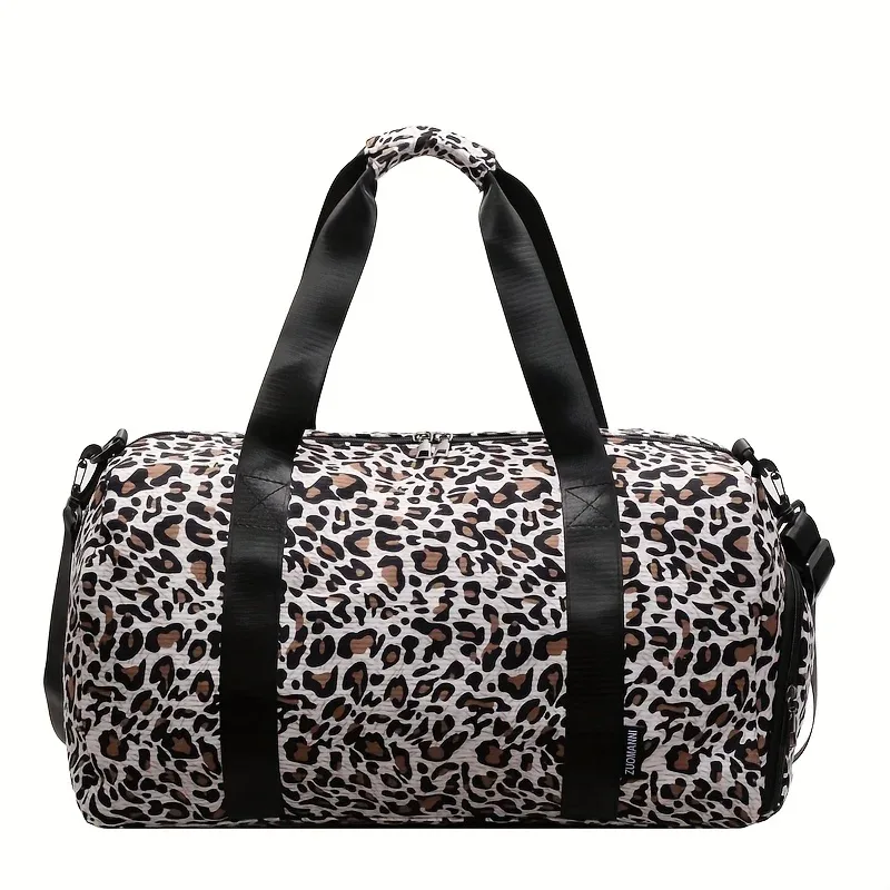 sac fourre-tout tendance à imprimé léopard pour femme, grande capacité, sac de voyage, sac de week-end, sac de nuit avec compartiment à chaussures