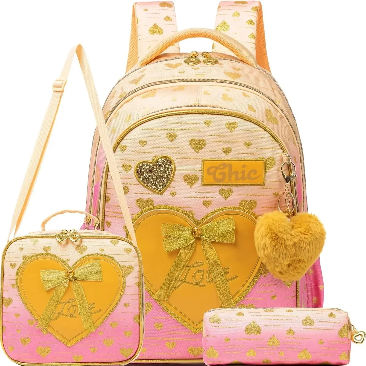 ensemble de 3 sacs à dos d'école pour filles, avec fourre-tout et trousse à crayons, sac à livres primaire léger pour enfants, mochila de retour à l'école