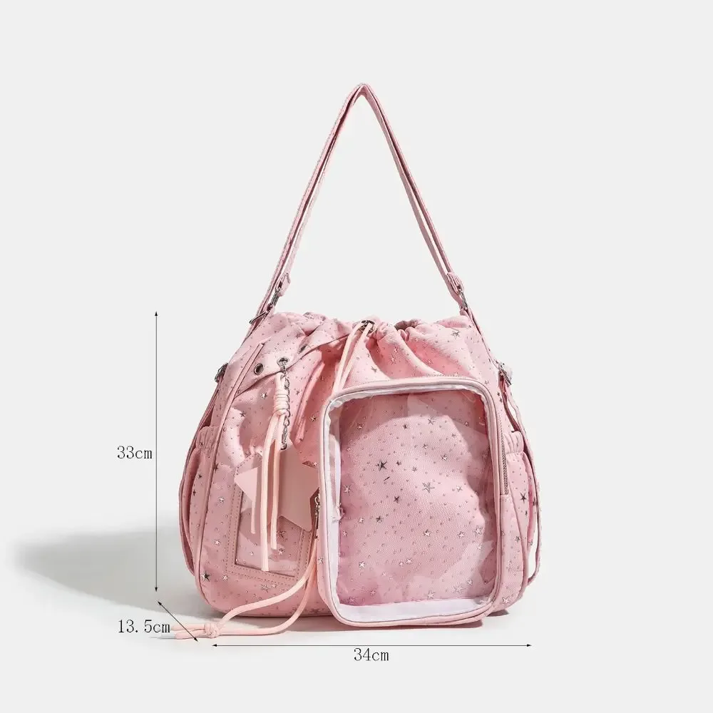 sac à dos étudiant grande capacité kawaii, imprimé étoiles transparentes, sac à dos à cordon double épaule, sac à dos pentagramme pour collège