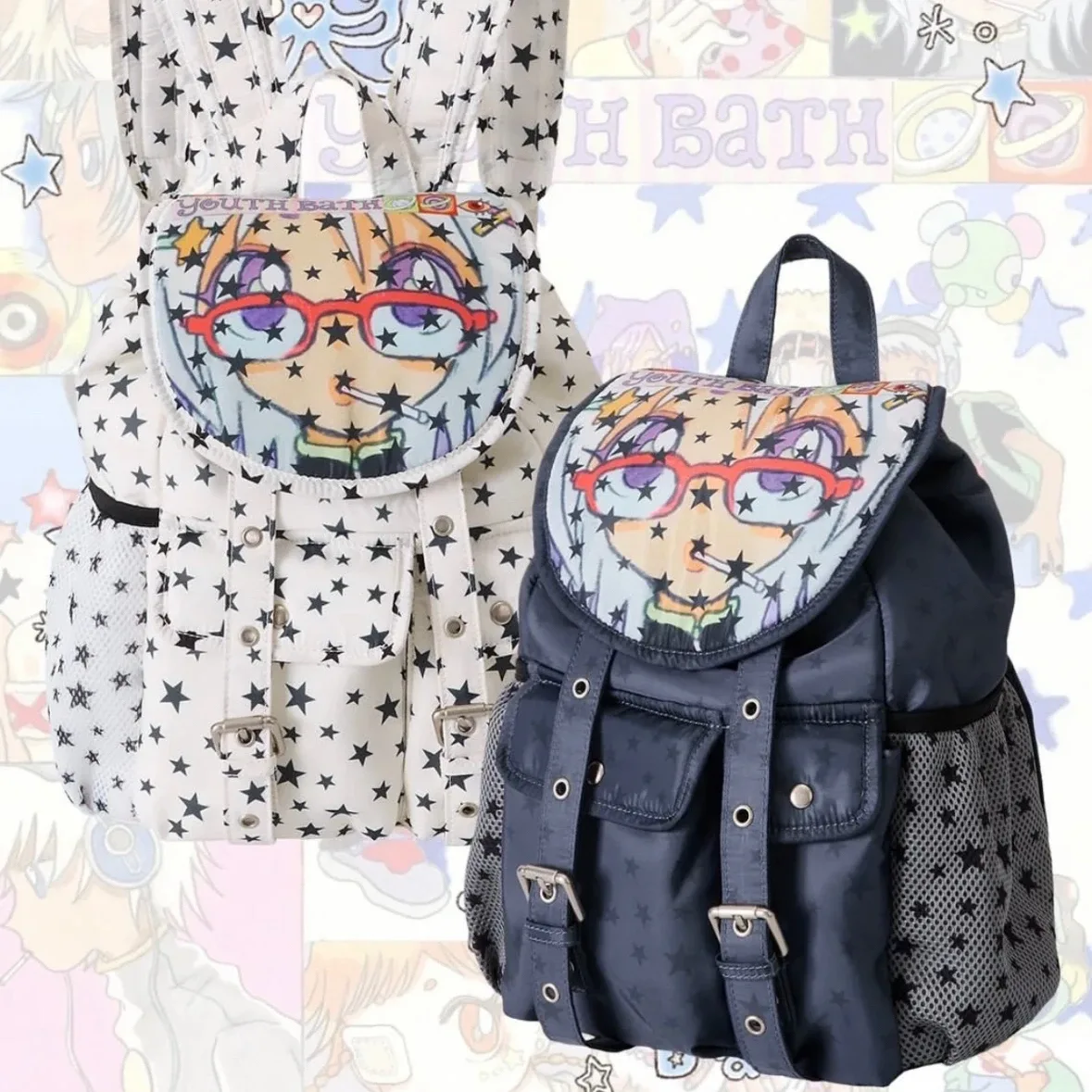 harajuku corée y2k sac à dos école mignon anime illustration fille imprimer sacs à dos étoiles pleine impression sac à dos
