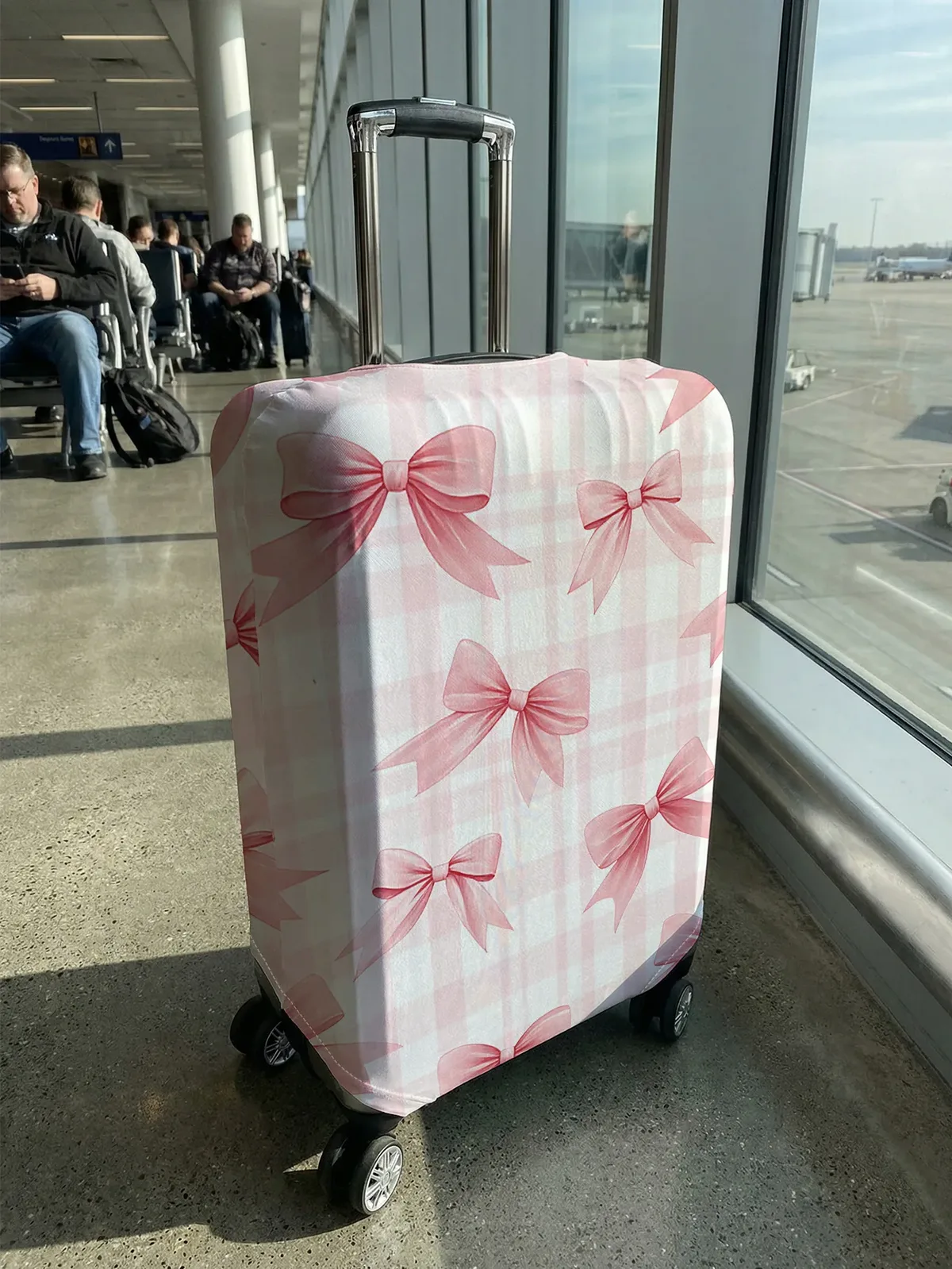 Housse de bagage à carreaux rose et blanc avec nœud rose, adaptée aux bagages de 18 à 32 pouces, gant de protection pour poignée de bagage, accessoires de voyage
