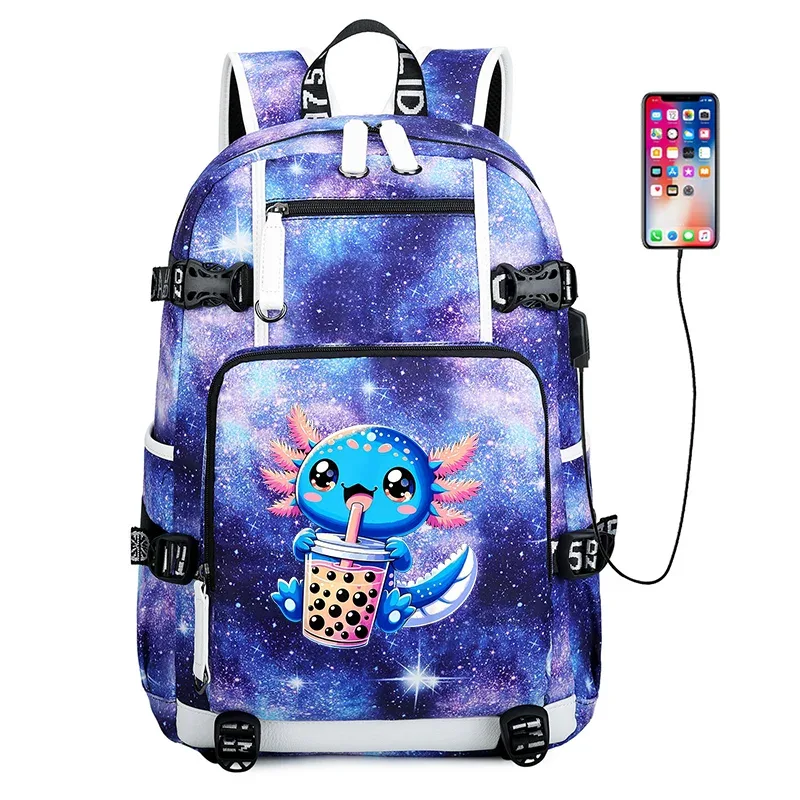 Boba Axolotl étudiants sac à dos USB charge cartable 15.6 pouces sac à dos pour ordinateur portable femme mâle livre sac retour à l'école sac à dos cadeau