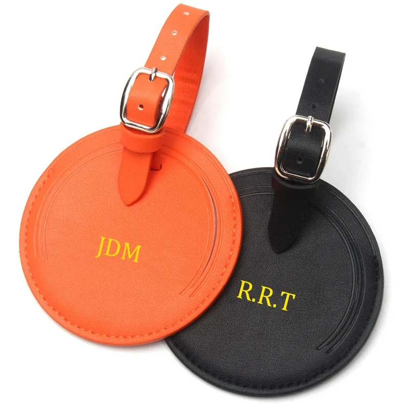 Étiquette de bagage à initiales personnalisées, étiquette de bagage ronde de voyage d'affaires, étiquette de valise à rabat en cuir PU personnalisée, cadeau de mariage