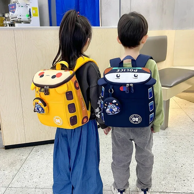 Sac à dos léger en nylon pour élèves de maternelle, motif voiture de dessin animé mignon, sac à dos imperméable à double épaule pour enfants