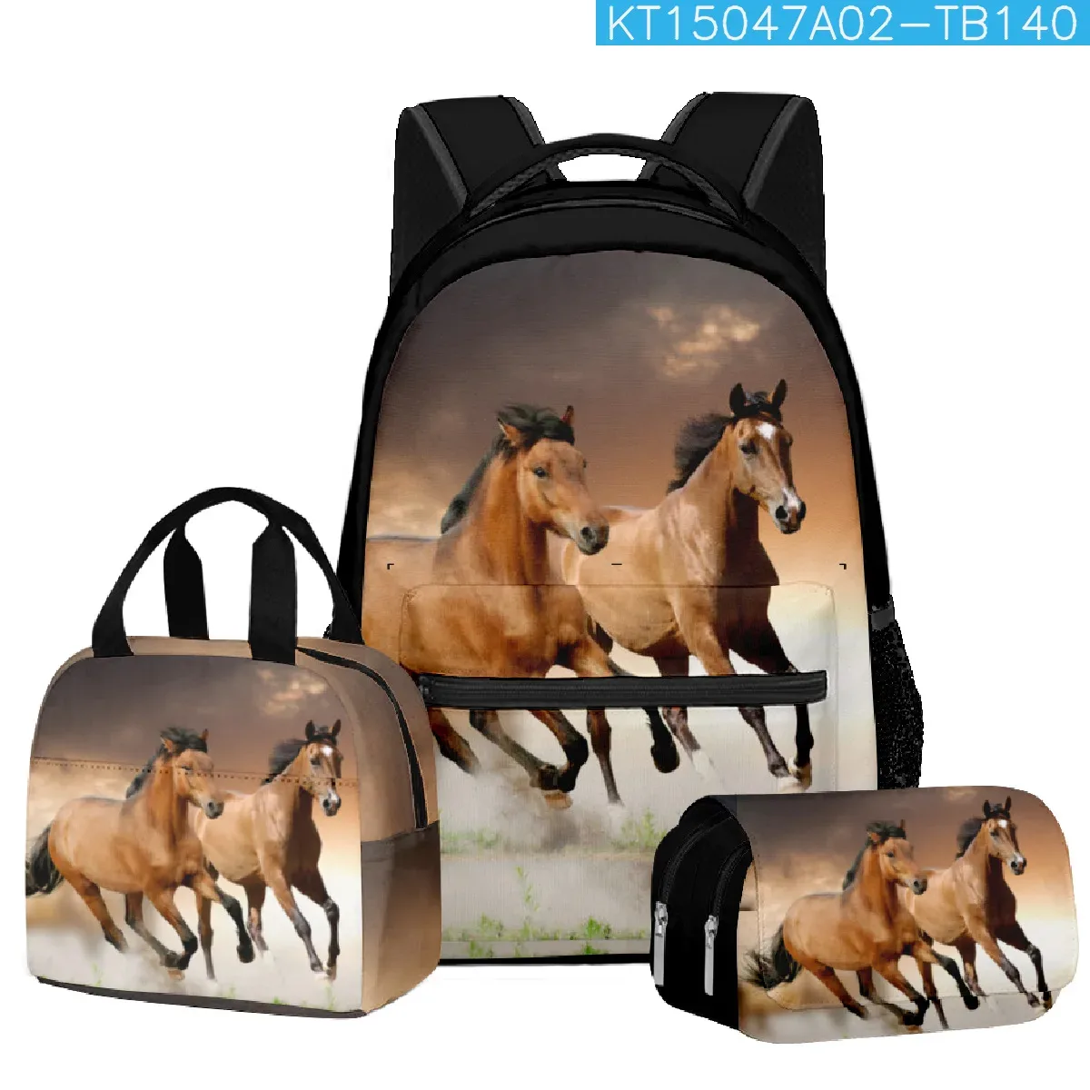 mode nouveauté cool prairie cheval 3d imprimé 3 pièces/ensemble étudiant sacs d'école ordinateur portable sac à dos sac à déjeuner sac à crayons