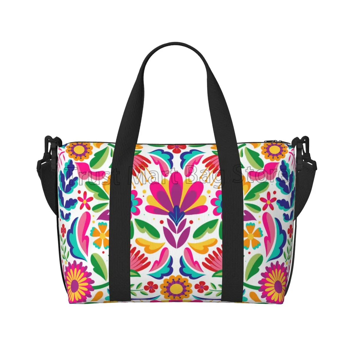 sac de voyage léger avec fleurs mexicaines, sacs de nuit pour week-end, fourre-tout boho art floral pour sport, gymnastique, yoga