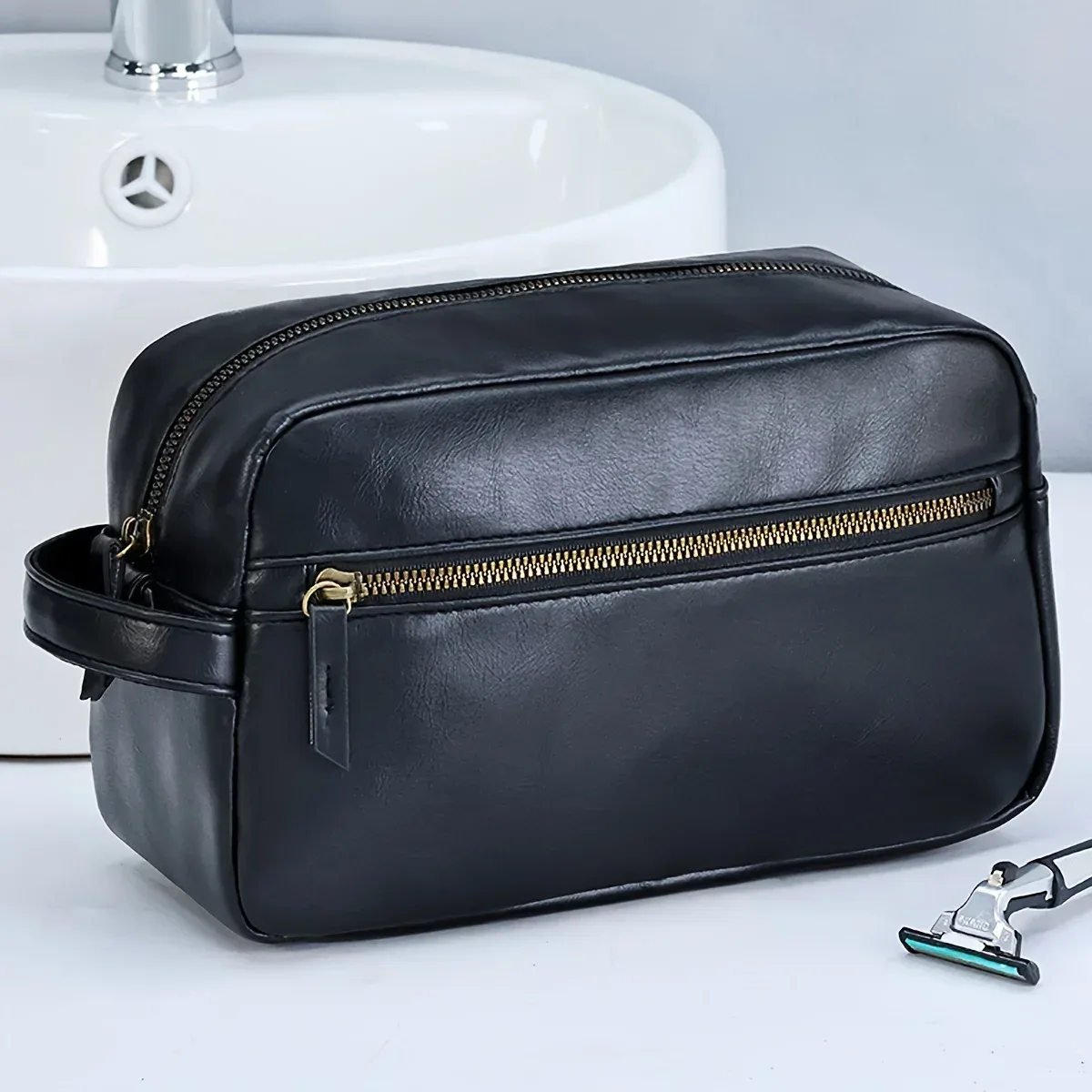 sac de toilette pour homme, sac de voyage d'affaires, sac de toilette imperméable en cuir pu, organiseur d'accessoires de rasage, trousse de maquillage pour femme, sac cosmétique
