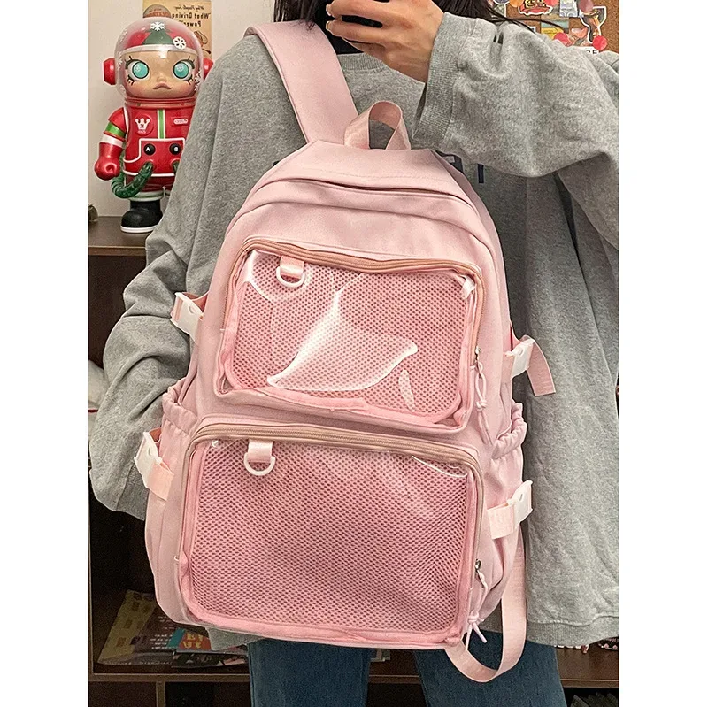 sac à dos ita en nylon transparent pour étudiants, sac à dos pour ordinateur portable de grande capacité, 2 poches transparentes pour affichage à épingles, sac à bandoulière pour femme, japon